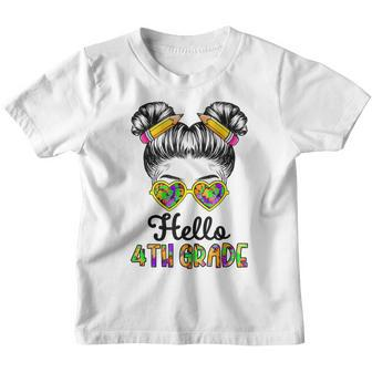 Fourth Grade Back To School - Hello 4Th Grade Messy Bun Girl Bun Gifts Youth T-shirt | Mazezy