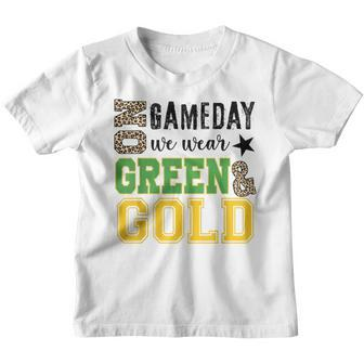 On Gameday Football We Wear Green And Gold Leopard Print Youth T-shirt - Thegiftio
