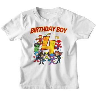 Kids 4Th Third Birthday Boy Superhero Super Heroes Party Youth T-shirt - Thegiftio UK