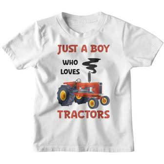 Kids Just A Boy Who Loves Tractors Farming Lover Awesome Cute Youth T-shirt - Thegiftio