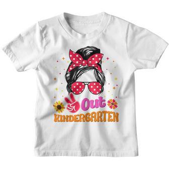 Kids Kindergarten Graduation Peace Out Messy Bun Girls 2023 Youth T-shirt - Thegiftio UK