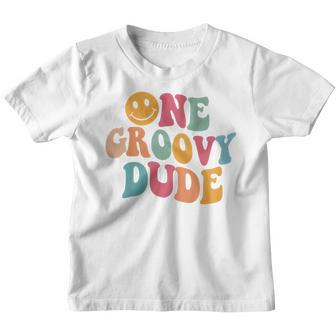Kids One Groovy Dude 1St Birthday Boy Groovy Theme First Bday Youth T-shirt - Thegiftio