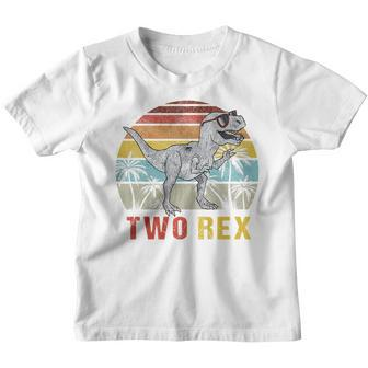 Kids Two Rex 2Nd Birthday Second Dinosaur 2 Year Old Youth T-shirt | Mazezy
