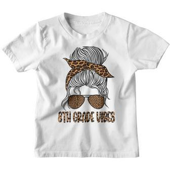 Leopard Messy Bun Eighth 8Th Grade Vibes Back To School Boys Bun Gifts Youth T-shirt | Mazezy