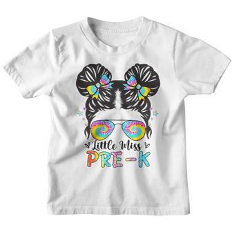 Little Miss Pre-K Messy Bun Sunglasses Tie Dye Bun Gifts Youth T-shirt | Mazezy