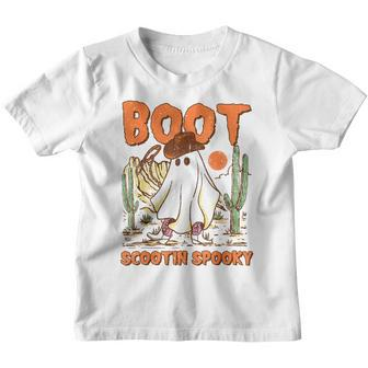 Retro Western Halloween Cowboy Ghost Boot Scootin Spooky Youth T-shirt - Monsterry