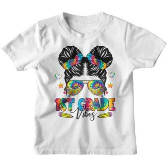Tie Dye 1St Grade Vibes Messy Bun Back To School Cute Girl Bun Gifts Youth T-shirt | Mazezy