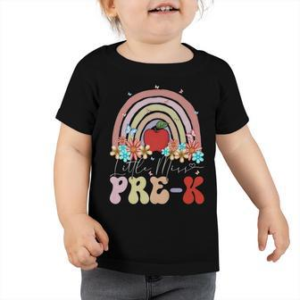Little Miss Pre-K Back To School Rainbow Groovy Floral Toddler Tshirt | Mazezy