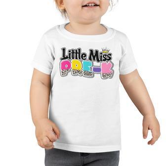 Groovy First Day Of Little Miss Pre K Back To School Leopard Toddler Tshirt | Mazezy