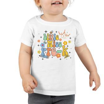 Kids Little Miss Pre-K Back To School Groovy First Day Toddler Tshirt | Mazezy DE
