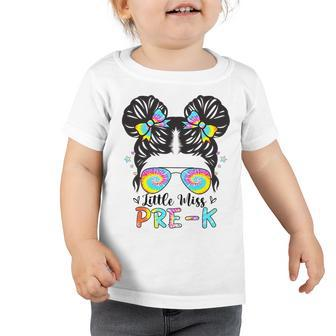 Kids Little Miss Pre-K Messy Bun Sunglasses Tie Dye Toddler Tshirt | Mazezy