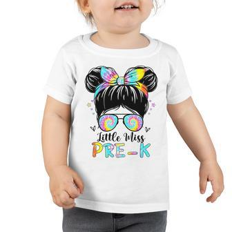 Kids Little Miss Pre-K Messy Hair Bun Girl Back To School Toddler Tshirt | Mazezy