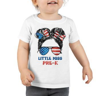Little Miss Pre-K Back To School 4Th Of July Us Flag Toddler Tshirt | Mazezy