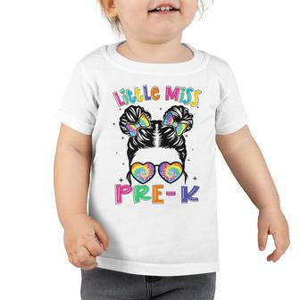Little Miss Pre-K Back To School Messy Bun Tie Dye Toddlers Toddler Tshirt | Mazezy