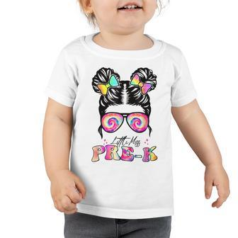 Little Miss Pre K Back To School Tie Dye Messy Bun Toddler Tshirt | Mazezy