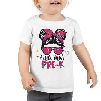 Little Miss Pre K Messy Bun Girl Back To School Student Toddler Tshirt | Mazezy