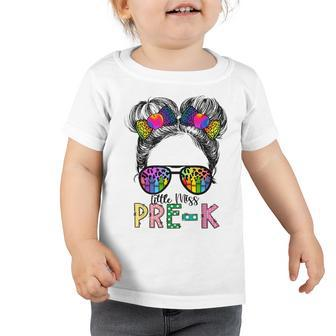Little Miss Pre K Messy Bun Leopard Preschool Back To School Bun Gifts Toddler Tshirt | Mazezy UK