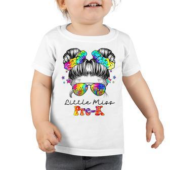 Little Miss Pre-K Messy Bun Tie Dye Girls Back To School Toddler Tshirt | Mazezy