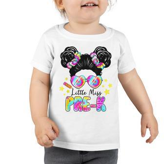 Messy Bun Little Miss Pre-K Cute Back To School Gifts Toddler Tshirt | Mazezy