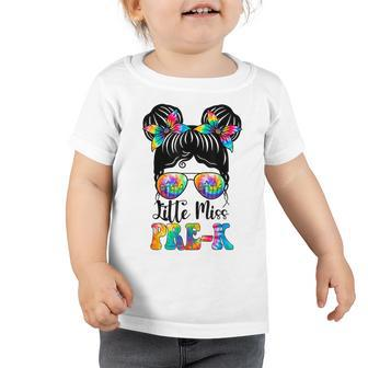 Tie Dye Messy Bun Little Miss Pre K Back To School Preschool Toddler Tshirt | Mazezy