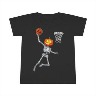 Pumpkin Skeleton Playing Basketball Halloween Costume Boys Infant Tshirt - Monsterry