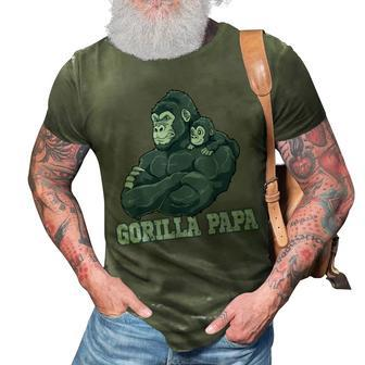 Gorilla Papa Father And Baby Dad Fathers Day 3D Print Casual Tshirt - Seseable