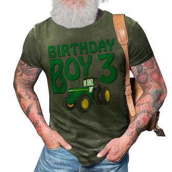 Kids 3Rd Birthday Green Farm Tractor | Three 3 Year Old Tractor Funny Gifts 3D Print Casual Tshirt | Mazezy