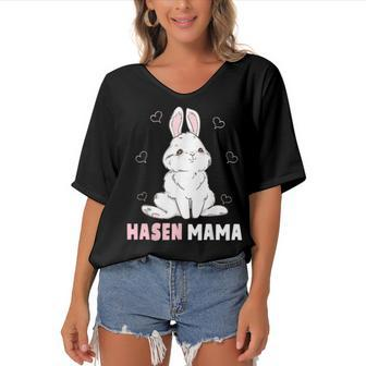 Cute Bunny Easter Rabbit Mum Rabbit Mum Gift For Women Women's Bat Sleeves V-Neck Blouse | Mazezy