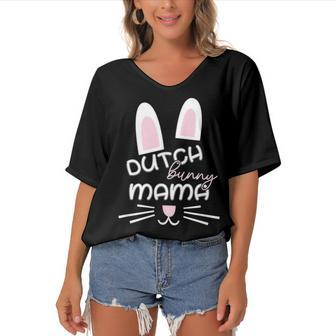 Dutch Rabbit Mum Rabbit Lover Gift For Women Women's Bat Sleeves V-Neck Blouse | Mazezy
