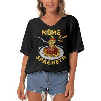 Moms Spaghetti Food Lovers Mothers Day Novelty Gift For Women Women's Bat Sleeves V-Neck Blouse | Mazezy