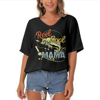 Mothers Day Funny Retro Reel Cool Mama Fishing Lover Gift For Womens Gift For Women Women's Bat Sleeves V-Neck Blouse | Mazezy AU