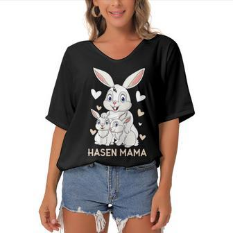 Rabbit Mum Design Cute Bunny Outfit For Girls Gift For Women Women's Bat Sleeves V-Neck Blouse | Mazezy