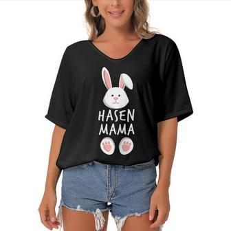 Rabbit Mum Family Partner Look Easter Bunny Gift Easter Gift For Womens Gift For Women Women's Bat Sleeves V-Neck Blouse | Mazezy