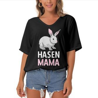 Rabbit Mum Rabbit Mother Pet Long Ear Gift For Womens Gift For Women Women's Bat Sleeves V-Neck Blouse | Mazezy