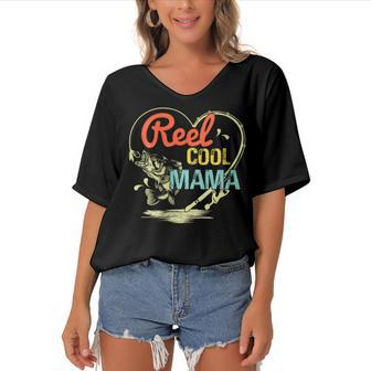 Reel Cool Mama Fishing Mothers Day For Gift For Womens Gift For Women Women's Bat Sleeves V-Neck Blouse | Mazezy