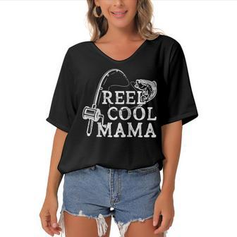 Retro Reel Cool Mama Fishing Fisher Mothers Day Gift For Women Women's Bat Sleeves V-Neck Blouse | Mazezy