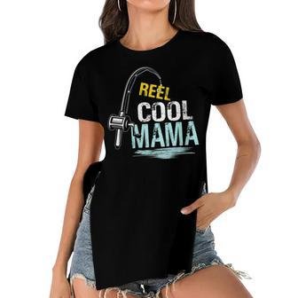 Reel Cool Mama Fishing Fisherman Funny Retro Gift For Womens Gift For Women Women's Short Sleeves T-shirt With Hem Split | Mazezy