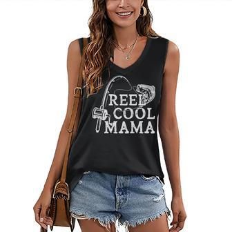 Retro Reel Cool Mama Fishing Fisher Women's V-neck Tank Top | Mazezy
