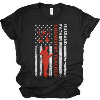 Chemistry Teacher Husband Dad Usa Flag American Fathers Jersey T-Shirt | Mazezy