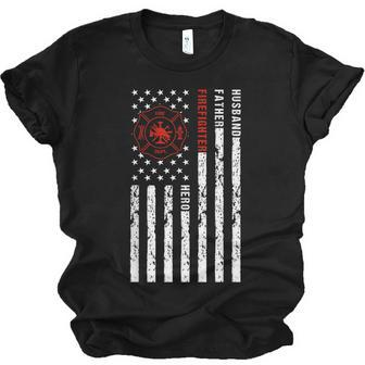Firefighter Husband Father Fireman For Dad Fathers Day Jersey T-Shirt | Mazezy