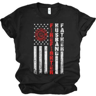 Firefighter Husband Father Fireman Fathers Day For Dad Jersey T-Shirt | Mazezy