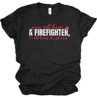 Firefighter Wife Firemans Wife Proud Firefighter Husband Jersey T-Shirt | Mazezy