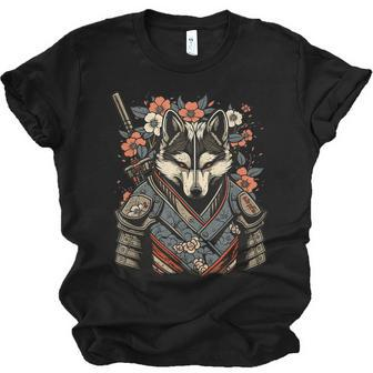 Japanese Samurai Wolf Tattoo Vintage Kawaii Ninja Jersey T-Shirt | Mazezy