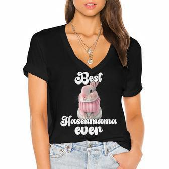 Best Rabbit Mama Ever Retro Winter Rabbit Mum Gift For Women Women's Jersey Short Sleeve Deep V-Neck Tshirt | Mazezy