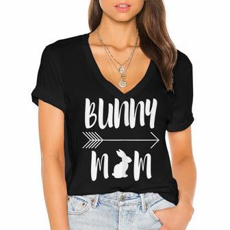 Bunny Mom Funny Rabbit Mum Gift For Women Women's Jersey Short Sleeve Deep V-Neck Tshirt | Mazezy