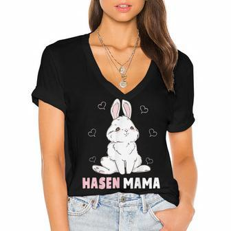 Cute Bunny Easter Rabbit Mum Rabbit Mum Gift For Women Women's Jersey Short Sleeve Deep V-Neck Tshirt | Mazezy