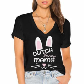 Dutch Rabbit Mum Rabbit Lover Gift For Women Women's Jersey Short Sleeve Deep V-Neck Tshirt | Mazezy
