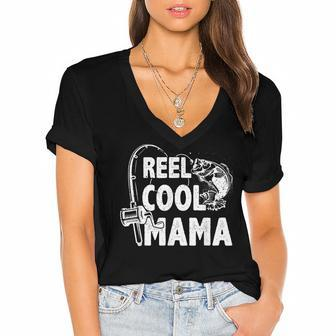 Family Lover Reel Cool Mama Fishing Fisher Fisherman Gift For Women Women's Jersey Short Sleeve Deep V-Neck Tshirt | Mazezy