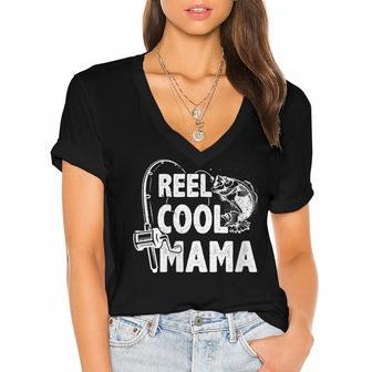 Family Lover Reel Cool Mama Fishing Fisher Fisherman Gift For Womens Gift For Women Women's Jersey Short Sleeve Deep V-Neck Tshirt | Mazezy