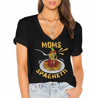 Moms Spaghetti Food Lovers Mothers Day Novelty Gift For Women Women's Jersey Short Sleeve Deep V-Neck Tshirt | Mazezy UK
